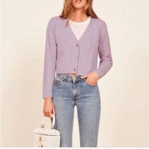 Reformation Annabelle cropped cardigan in lilac xs linen
